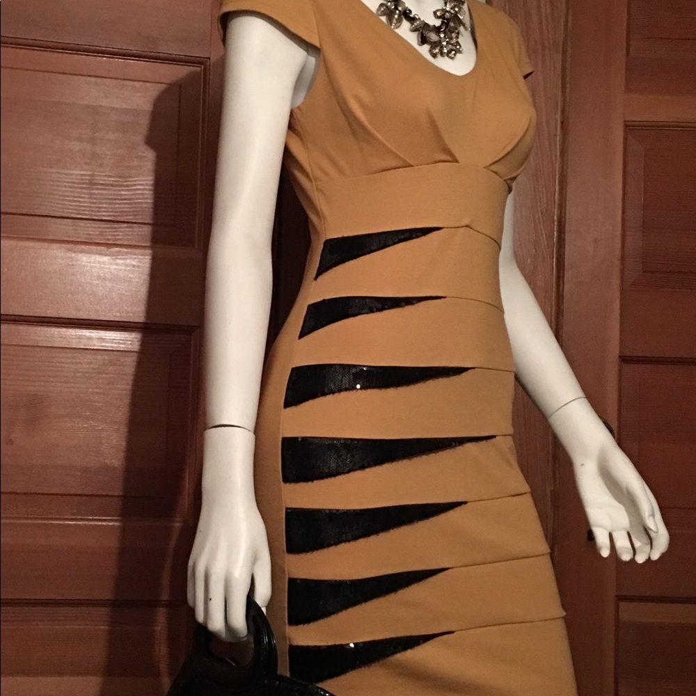 Pole&Pole Exclusive Mustard Color Stretch Dress View 5